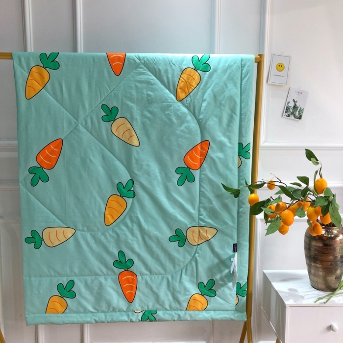 91家纺网 家纺一手货源 找家纺 润缦 2020新款纯棉全棉精梳棉夏被 胡萝卜水绿