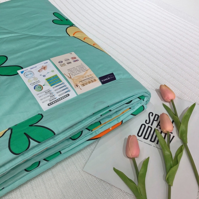 91家纺网 家纺一手货源 找家纺 润缦 2020新款纯棉全棉精梳棉夏被 胡萝卜水绿