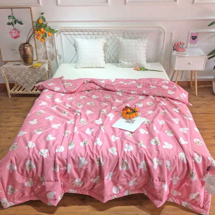 91家纺网 家纺一手货源 找家纺 润缦 2020新款纯棉全棉精梳棉夏被 米奇粉