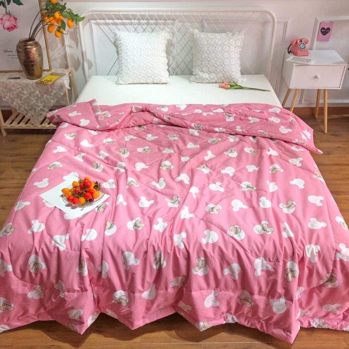 91家纺网 家纺一手货源 找家纺 润缦 2020新款纯棉全棉精梳棉夏被 米奇粉