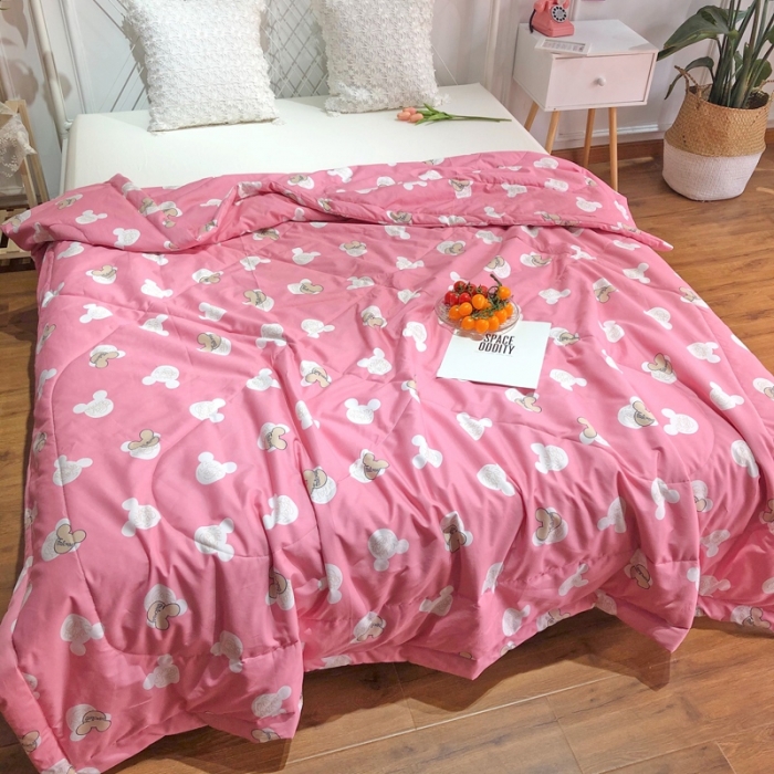 91家纺网 家纺一手货源 找家纺 润缦 2020新款纯棉全棉精梳棉夏被 米奇粉