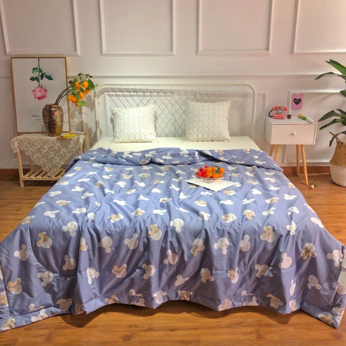 91家纺网 家纺一手货源 找家纺 润缦 2020新款纯棉全棉精梳棉夏被 米奇蓝灰