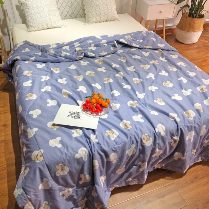 91家纺网 家纺一手货源 找家纺 润缦 2020新款纯棉全棉精梳棉夏被 米奇蓝灰
