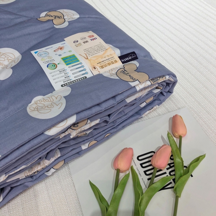 91家纺网 家纺一手货源 找家纺 润缦 2020新款纯棉全棉精梳棉夏被 米奇蓝灰