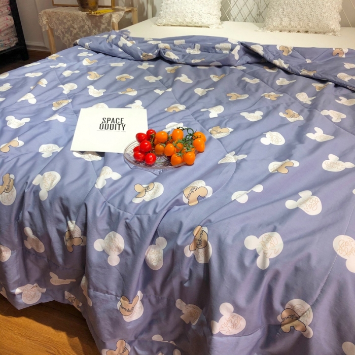 91家纺网 家纺一手货源 找家纺 润缦 2020新款纯棉全棉精梳棉夏被 米奇蓝灰