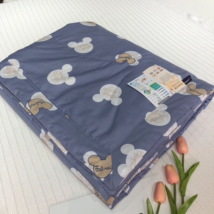 91家纺网 家纺一手货源 找家纺 润缦 2020新款纯棉全棉精梳棉夏被 米奇蓝灰