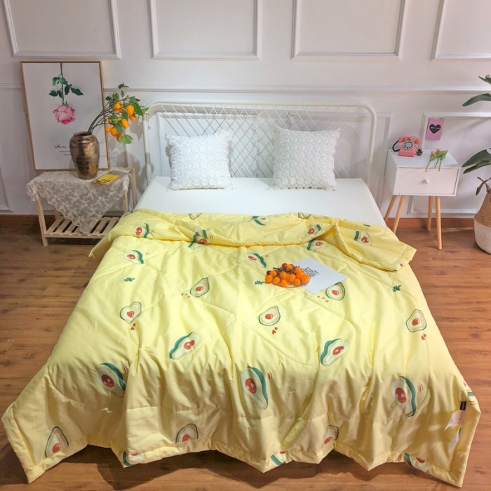 91家纺网 家纺一手货源 找家纺 润缦 2020新款纯棉全棉精梳棉夏被 牛油果黄