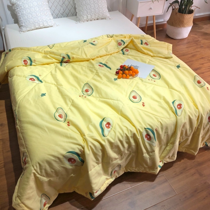 91家纺网 家纺一手货源 找家纺 润缦 2020新款纯棉全棉精梳棉夏被 牛油果黄