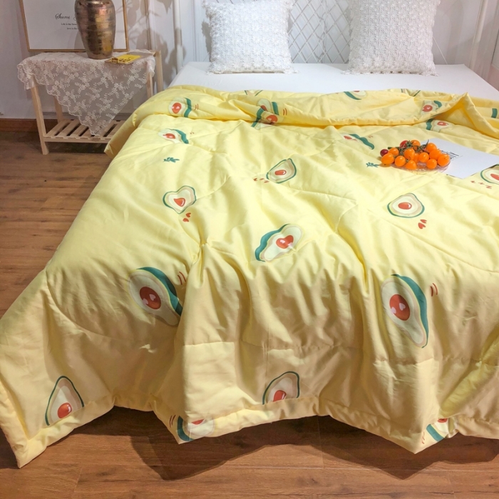 91家纺网 家纺一手货源 找家纺 润缦 2020新款纯棉全棉精梳棉夏被 牛油果黄