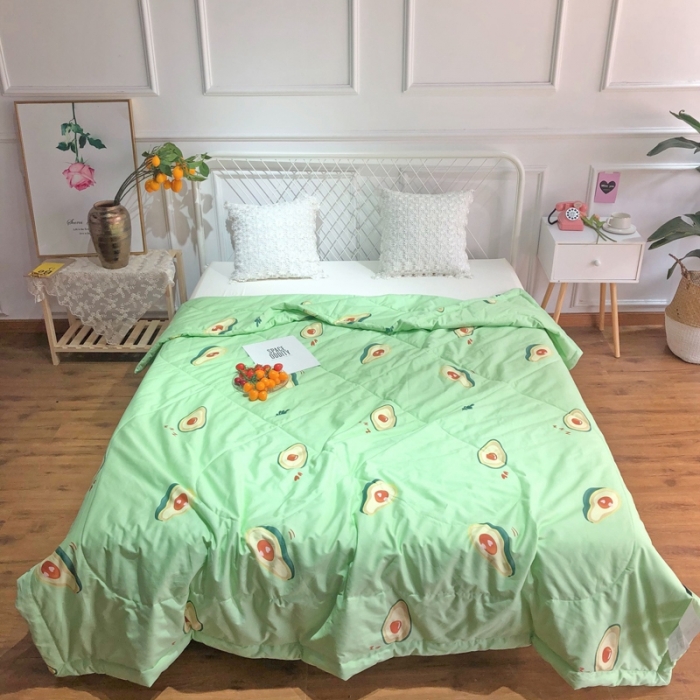 91家纺网 家纺一手货源 找家纺 润缦 2020新款纯棉全棉精梳棉夏被 牛油果绿