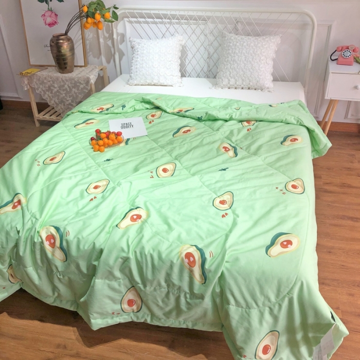 91家纺网 家纺一手货源 找家纺 润缦 2020新款纯棉全棉精梳棉夏被 牛油果绿