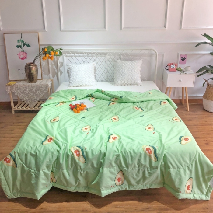 91家纺网 家纺一手货源 找家纺 润缦 2020新款纯棉全棉精梳棉夏被 牛油果绿
