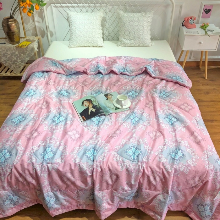 91家纺网 家纺一手货源 找家纺 润缦 2020新款纯棉全棉精梳棉夏被 欧花粉