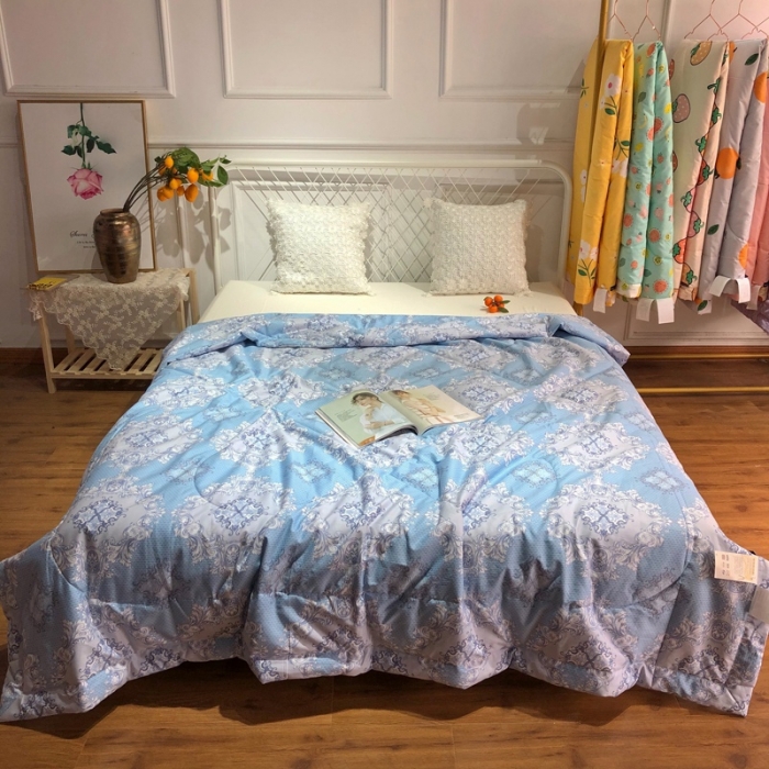 91家纺网 家纺一手货源 找家纺 润缦 2020新款纯棉全棉精梳棉夏被 欧花蓝