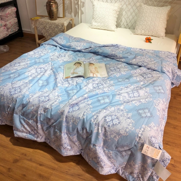 91家纺网 家纺一手货源 找家纺 润缦 2020新款纯棉全棉精梳棉夏被 欧花蓝