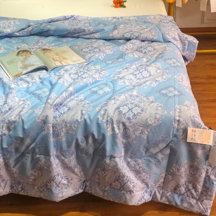 91家纺网 家纺一手货源 找家纺 润缦 2020新款纯棉全棉精梳棉夏被 欧花蓝