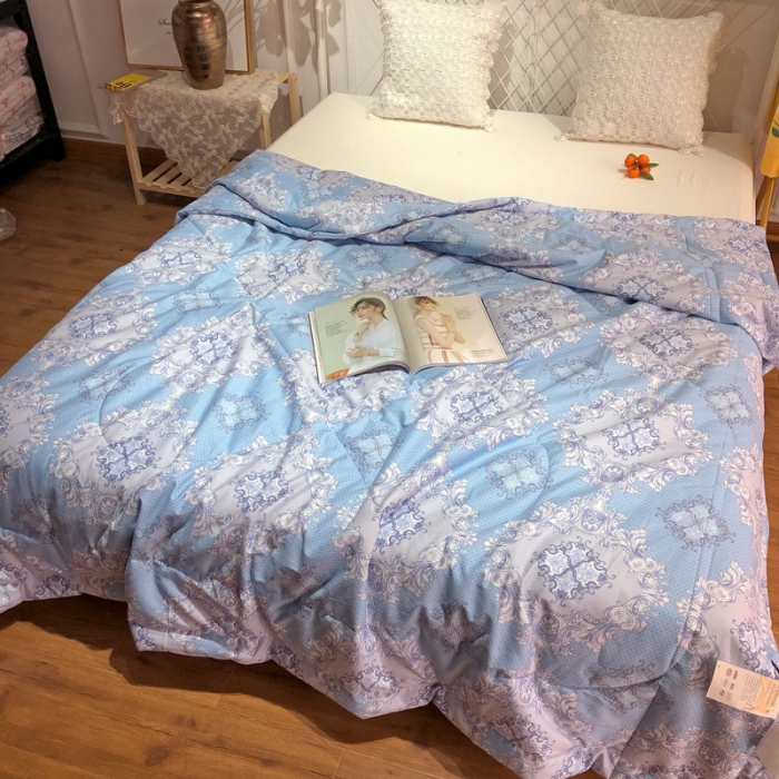 91家纺网 家纺一手货源 找家纺 润缦 2020新款纯棉全棉精梳棉夏被 欧花蓝