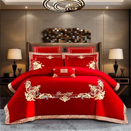 91家纺网 家纺一手货源 找家纺 千禧 2020年100支条纹长绒棉婚庆四件套多件套锦缎贴边秀