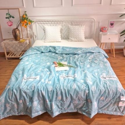 润缦 2020新款纯棉全棉精梳棉夏被 夏日花朵蓝