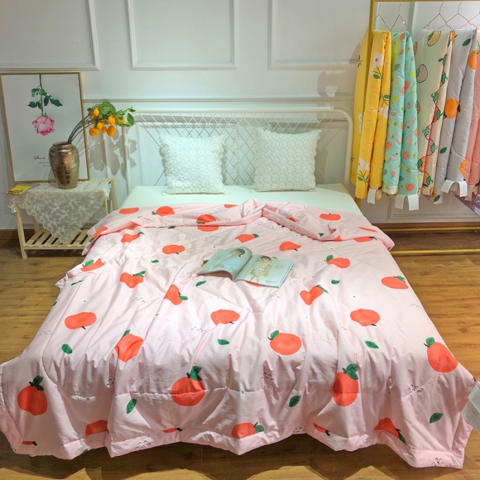 91家纺网 家纺一手货源 找家纺 润缦 2020新款纯棉全棉精梳棉夏被 小橘子粉