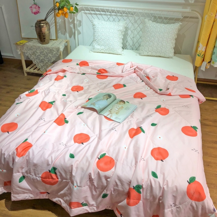 91家纺网 家纺一手货源 找家纺 润缦 2020新款纯棉全棉精梳棉夏被 小橘子粉