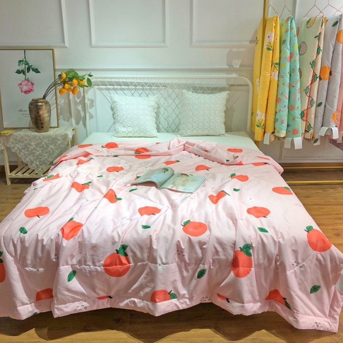 91家纺网 家纺一手货源 找家纺 润缦 2020新款纯棉全棉精梳棉夏被 小橘子粉