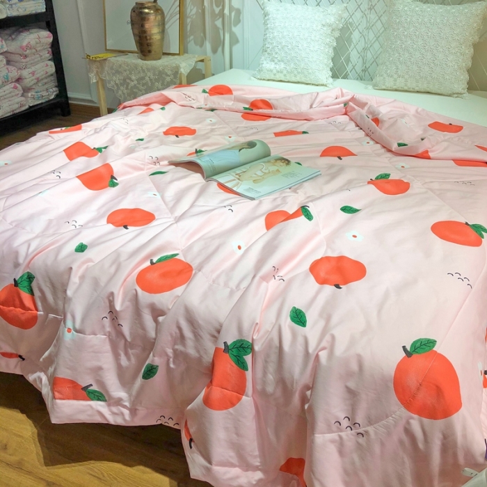 91家纺网 家纺一手货源 找家纺 润缦 2020新款纯棉全棉精梳棉夏被 小橘子粉