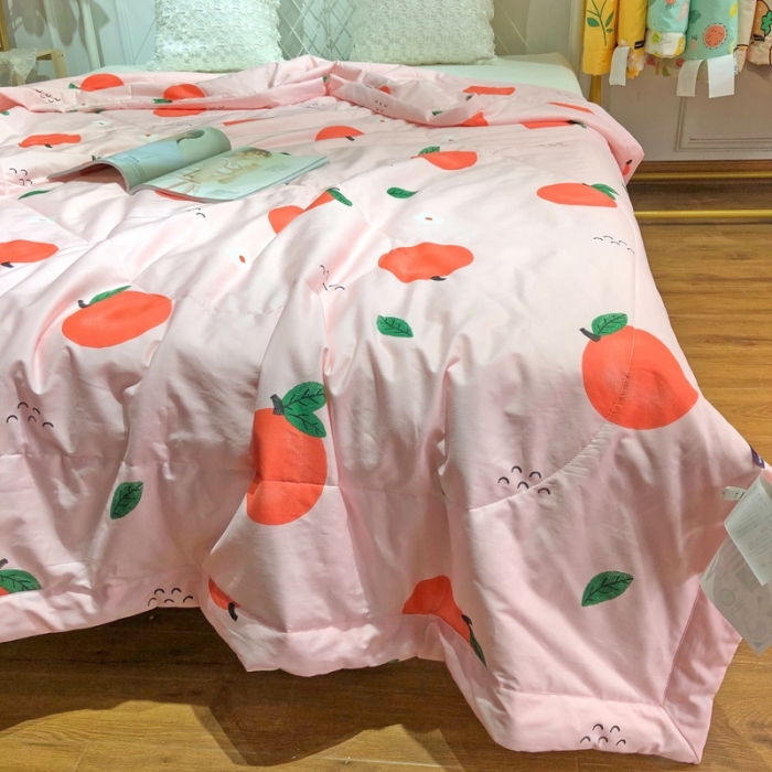 91家纺网 家纺一手货源 找家纺 润缦 2020新款纯棉全棉精梳棉夏被 小橘子粉