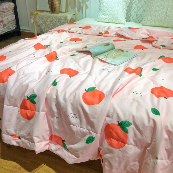 91家纺网 家纺一手货源 找家纺 润缦 2020新款纯棉全棉精梳棉夏被 小橘子粉