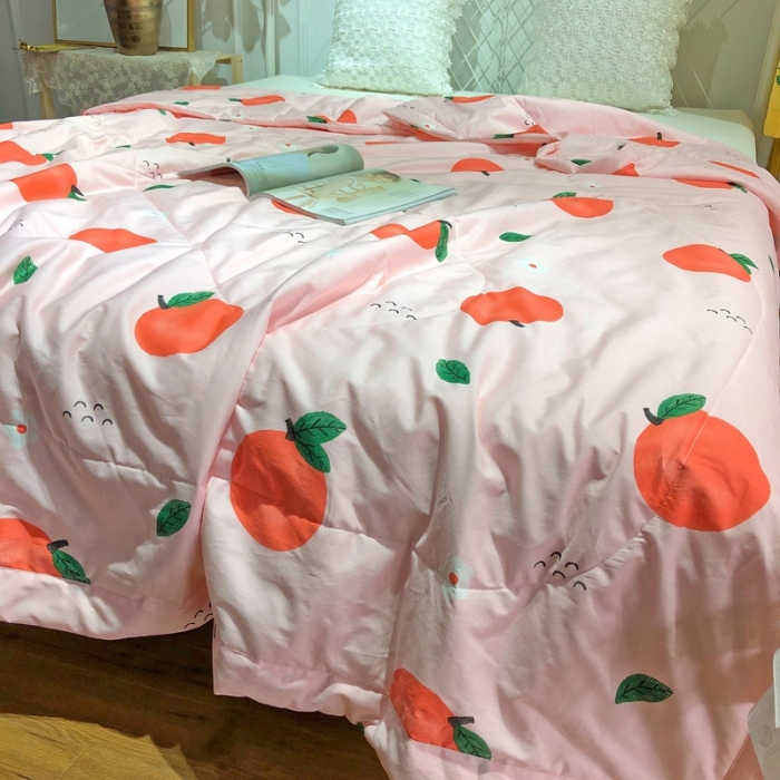 91家纺网 家纺一手货源 找家纺 润缦 2020新款纯棉全棉精梳棉夏被 小橘子粉