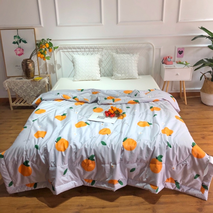 91家纺网 家纺一手货源 找家纺 润缦 2020新款纯棉全棉精梳棉夏被 小橘子灰