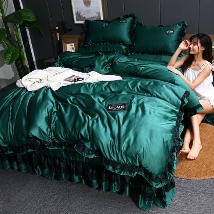 铠畅 2020新款水洗真丝四件套 莫妮卡 墨绿