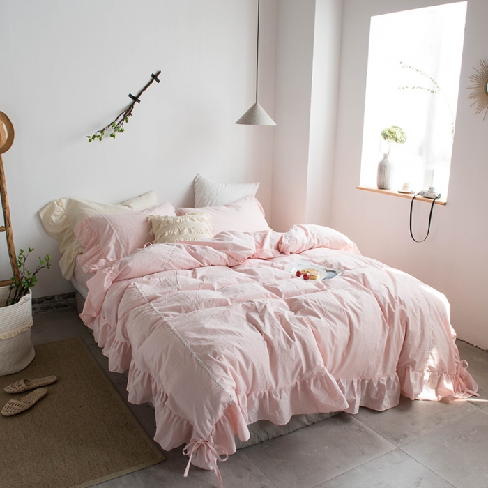 91家纺网 家纺一手货源 找家纺 淑女公社 2020春夏新款四件套 米洛小镇-淡粉