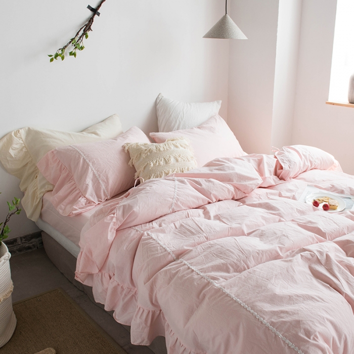 91家纺网 家纺一手货源 找家纺 淑女公社 2020春夏新款四件套 米洛小镇-淡粉