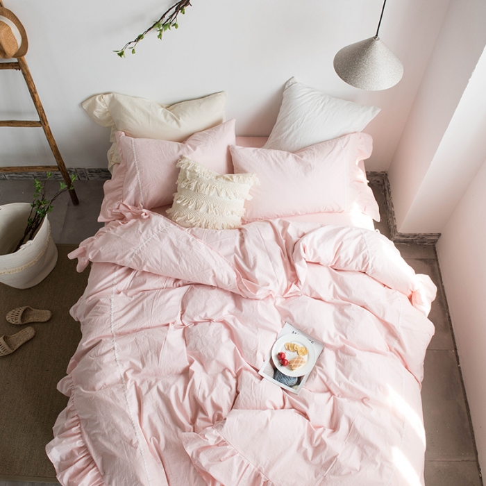 91家纺网 家纺一手货源 找家纺 淑女公社 2020春夏新款四件套 米洛小镇-淡粉