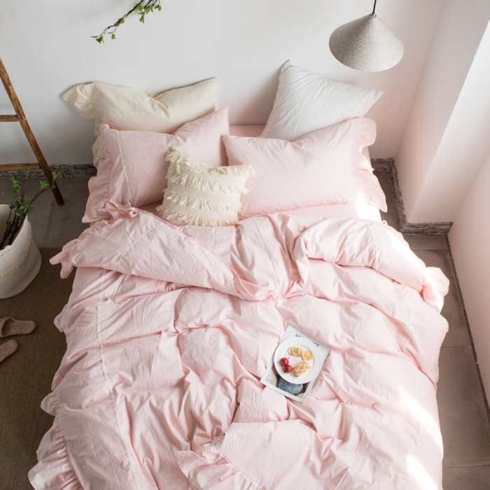 91家纺网 家纺一手货源 找家纺 淑女公社 2020春夏新款四件套 米洛小镇-淡粉