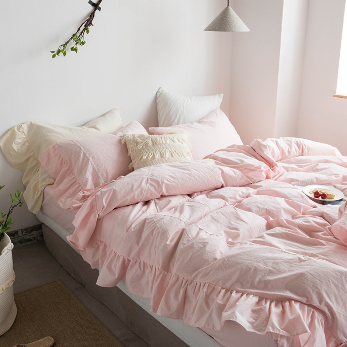 91家纺网 家纺一手货源 找家纺 淑女公社 2020春夏新款四件套 米洛小镇-淡粉