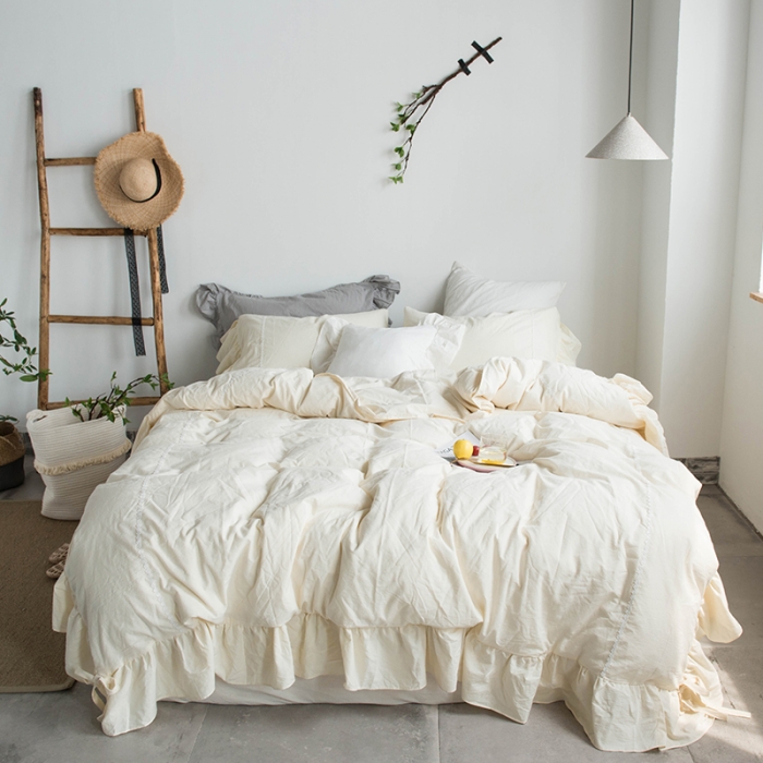 91家纺网 家纺一手货源 找家纺 淑女公社 2020春夏新款四件套 米洛小镇-奶白