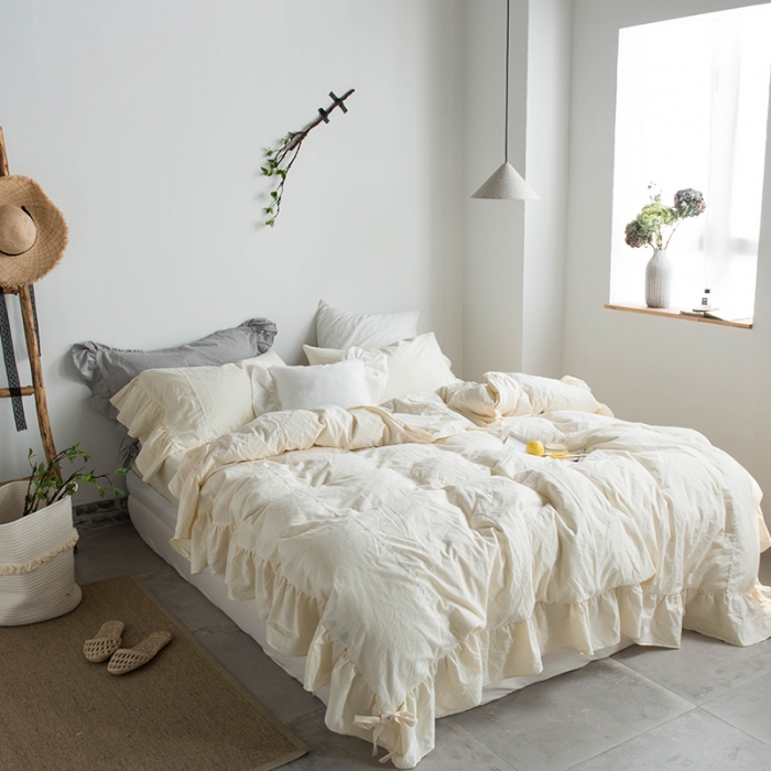 91家纺网 家纺一手货源 找家纺 淑女公社 2020春夏新款四件套 米洛小镇-奶白