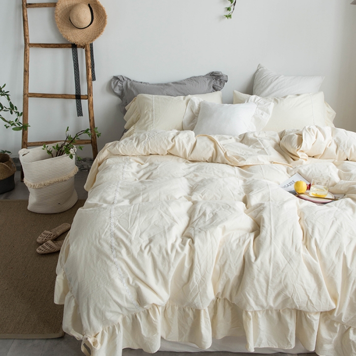 91家纺网 家纺一手货源 找家纺 淑女公社 2020春夏新款四件套 米洛小镇-奶白