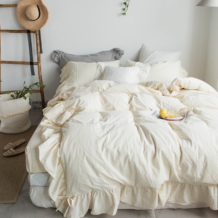 91家纺网 家纺一手货源 找家纺 淑女公社 2020春夏新款四件套 米洛小镇-奶白