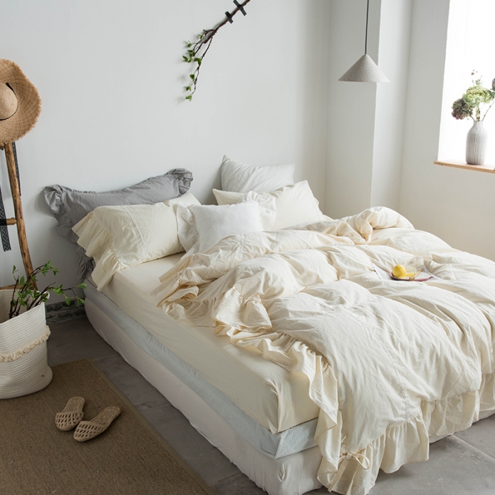 91家纺网 家纺一手货源 找家纺 淑女公社 2020春夏新款四件套 米洛小镇-奶白