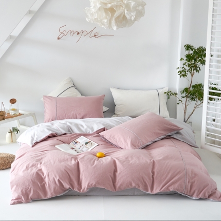 91家纺网 家纺一手货源 找家纺 北欧ins风纯棉水洗棉四件套裸睡全棉床单被套床笠款床上用品