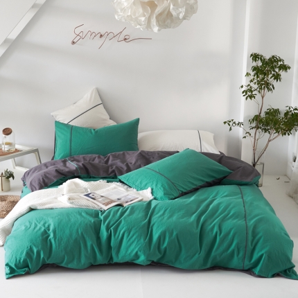 91家纺网 家纺一手货源 找家纺 北欧ins风纯棉水洗棉四件套裸睡全棉床单被套床笠款床上用品