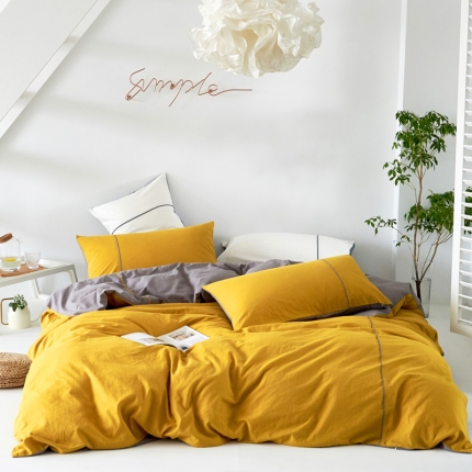 91家纺网 家纺一手货源 找家纺 北欧ins风纯棉水洗棉四件套裸睡全棉床单被套床笠款床上用品