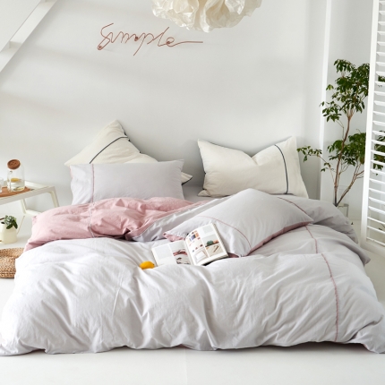 91家纺网 家纺一手货源 找家纺 纯棉水洗棉四件套裸睡全棉床单被套双面用床笠学生三件套床上用品