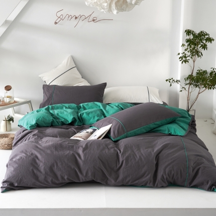 91家纺网 家纺一手货源 找家纺 纯棉水洗棉四件套裸睡全棉床单被套双面用床笠学生三件套床上用品