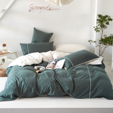 91家纺网 家纺一手货源 找家纺 纯棉水洗棉四件套裸睡全棉床单被套双面用床笠学生三件套床上用品