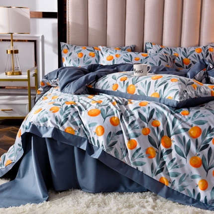 91家纺网 家纺一手货源 找家纺 慕梵2020新品天丝绸四件套水洗天丝真丝冰丝欧式套件 叶魅