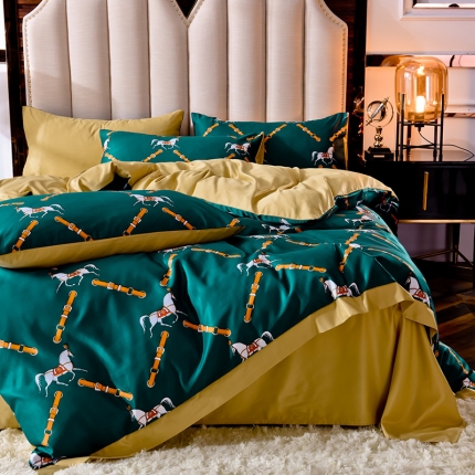 91家纺网 家纺一手货源 找家纺 慕梵2020新品天丝绸四件套水洗天丝真丝冰丝欧式套件 叶魅